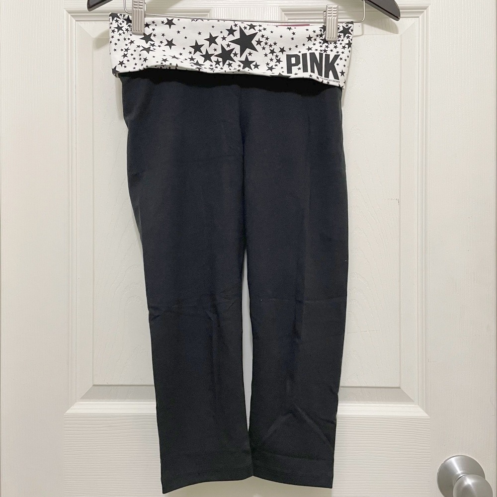 Victorias Secret PINK Foldover Capri Leggings Black White NWT Y2K Stars XS‎ 2012